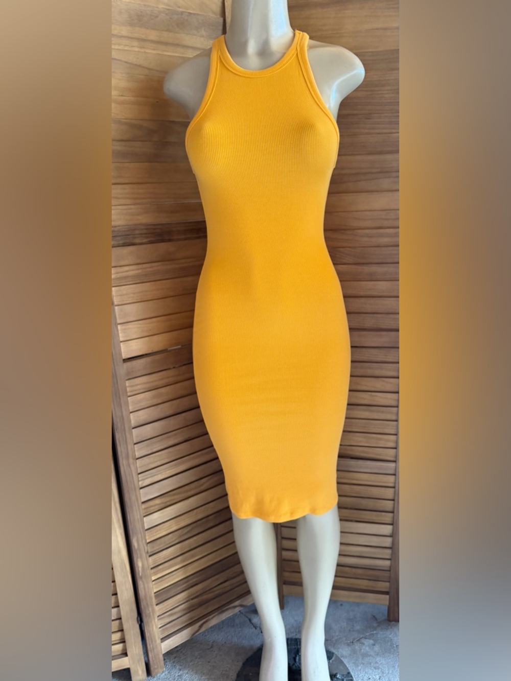 Zara Sleeveless Ribbed Midi Dress in Mustard